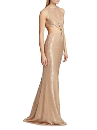 Tashi Sequined Cut-Out Gown