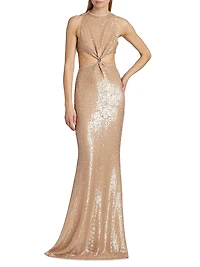 Tashi Sequined Cut-Out Gown