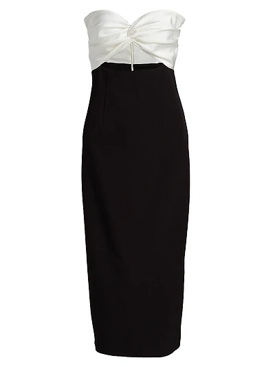 Marlo Colorblocked Satin & Stretch Cady Strapless Cocktail Dress