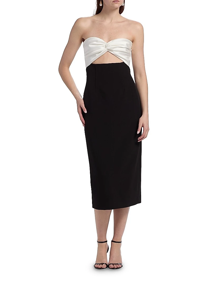 Marlo Colorblocked Satin & Stretch Cady Strapless Cocktail Dress