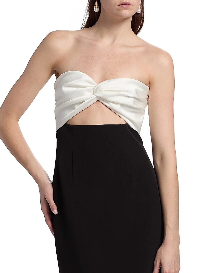 Marlo Colorblocked Satin & Stretch Cady Strapless Cocktail Dress