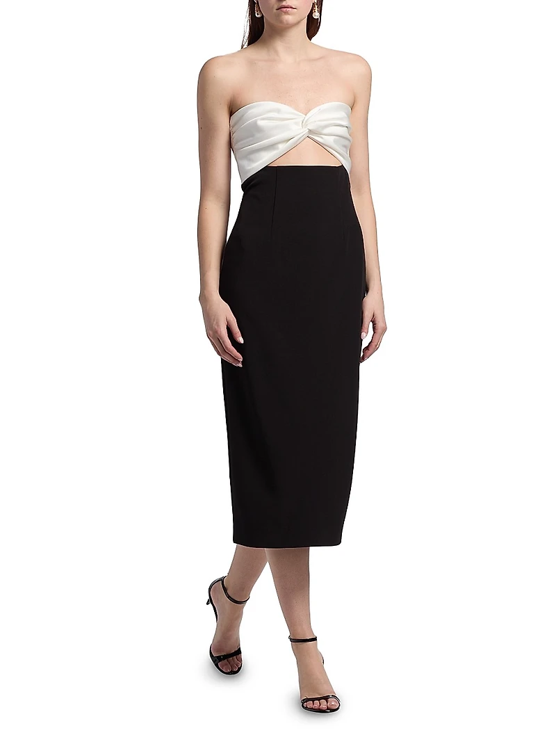 Marlo Colorblocked Satin & Stretch Cady Strapless Cocktail Dress