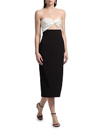 Marlo Colorblocked Satin & Stretch Cady Strapless Cocktail Dress