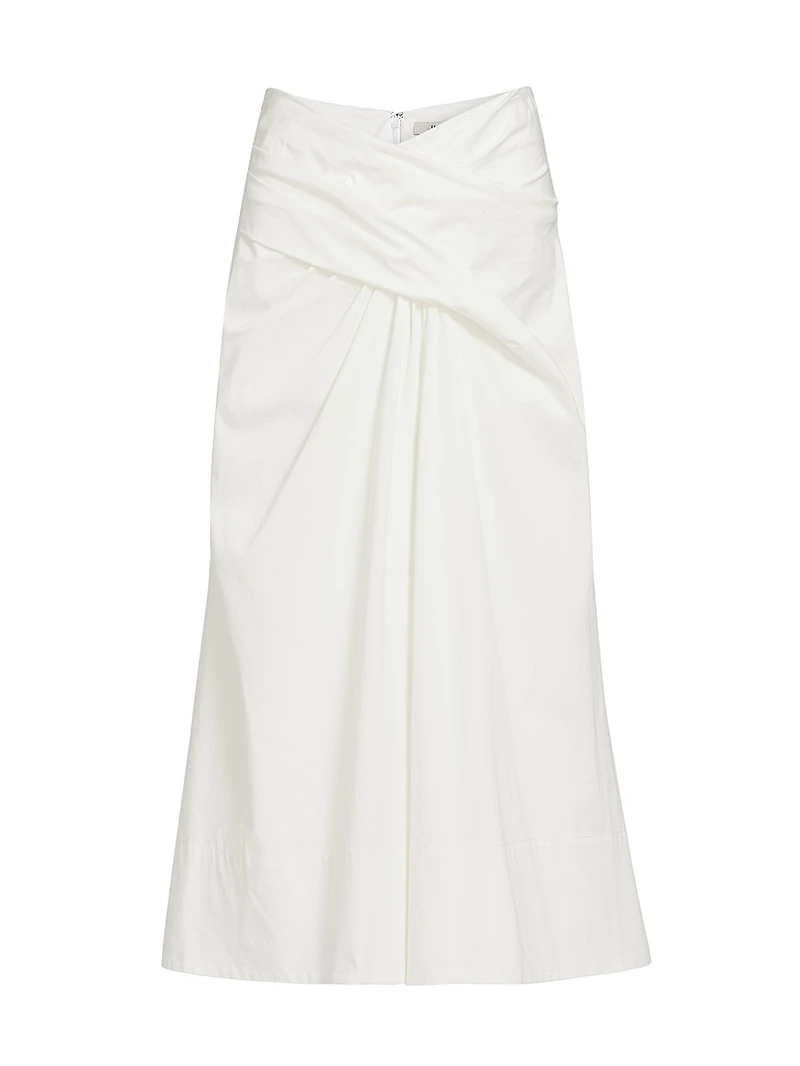 Bryn Gathered Stretch-Cotton Midi-Skirt