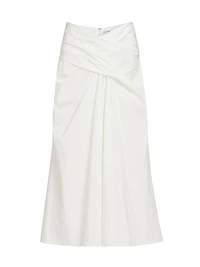 Bryn Gathered Stretch-Cotton Midi-Skirt