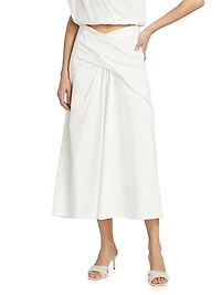 Bryn Gathered Stretch-Cotton Midi-Skirt