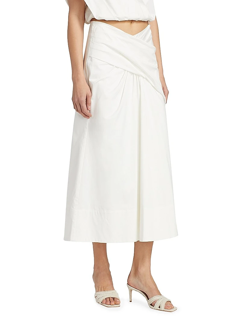 Bryn Gathered Stretch-Cotton Midi-Skirt