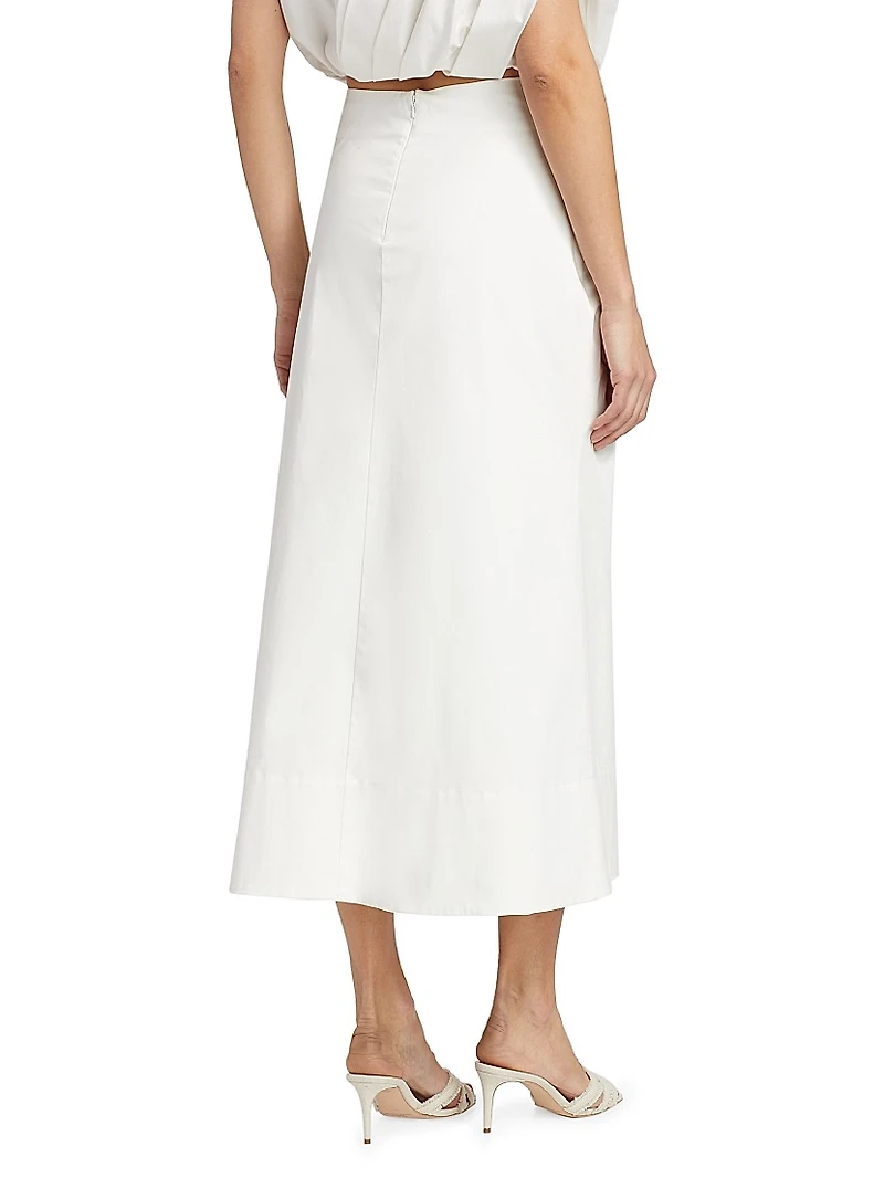 Bryn Gathered Stretch-Cotton Midi-Skirt
