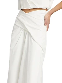 Bryn Gathered Stretch-Cotton Midi-Skirt