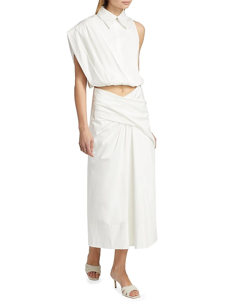 Bryn Gathered Stretch-Cotton Midi-Skirt