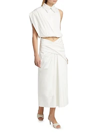 Bryn Gathered Stretch-Cotton Midi-Skirt