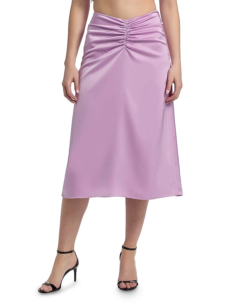 Lain Ruched Satin Midi-Skirt