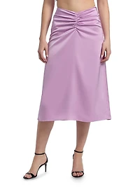 Lain Ruched Satin Midi-Skirt