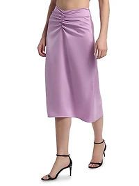 Lain Ruched Satin Midi-Skirt