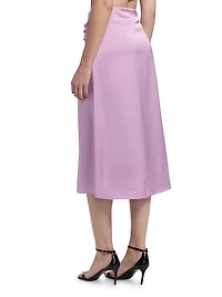 Lain Ruched Satin Midi-Skirt