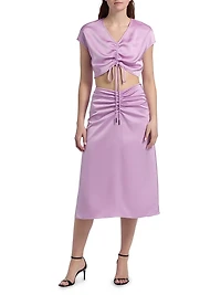 Lain Ruched Satin Midi-Skirt