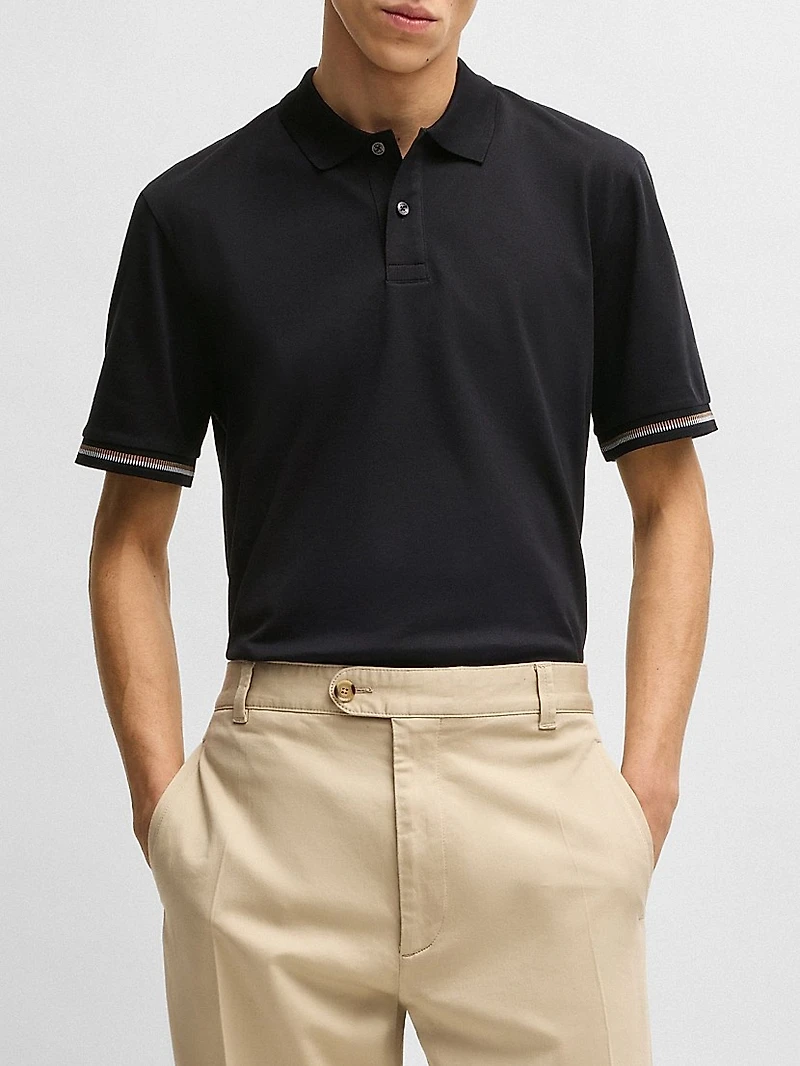Mercerized-Cotton Regular-Fit Polo Shirt with Stripe Trims