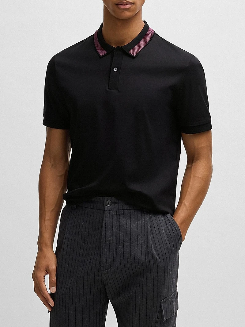 Mercerized-Cotton Slim-Fit Polo Shirt with Collar Stripe