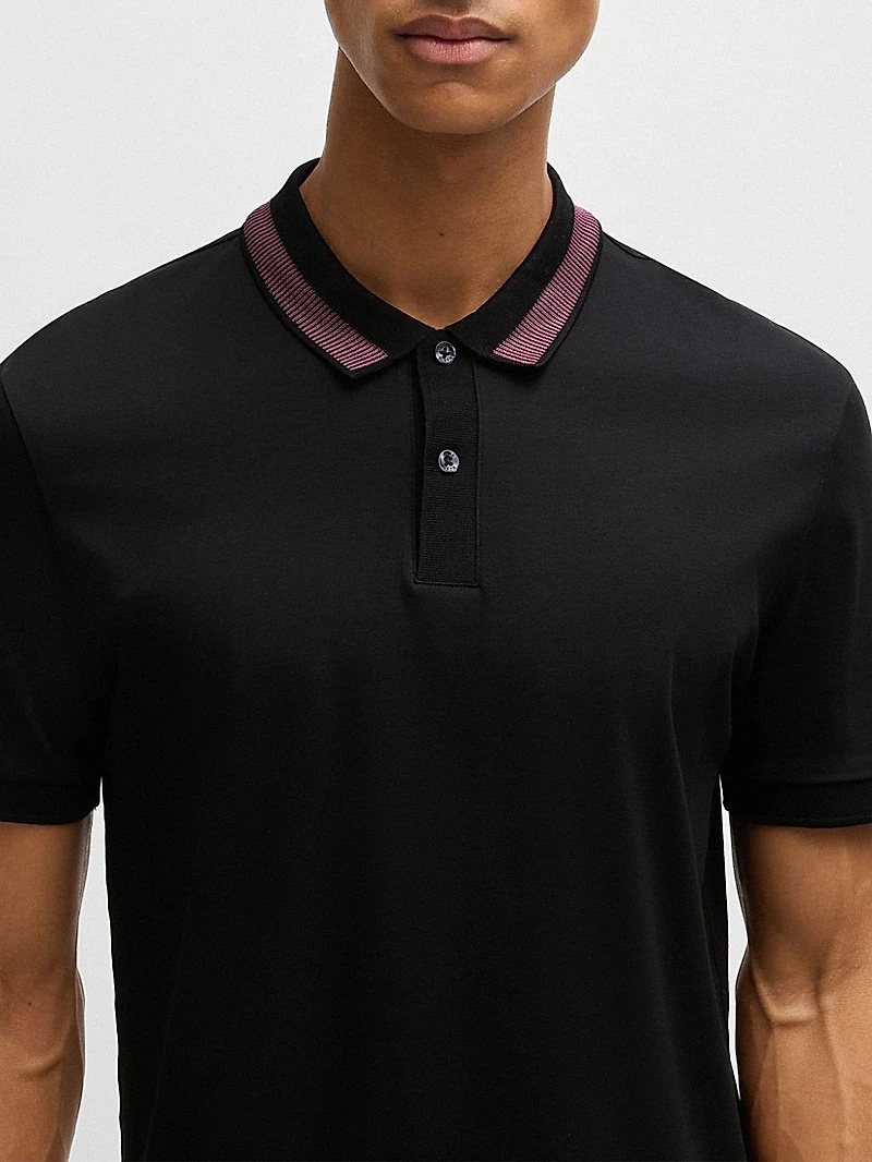 Mercerized-Cotton Slim-Fit Polo Shirt with Collar Stripe
