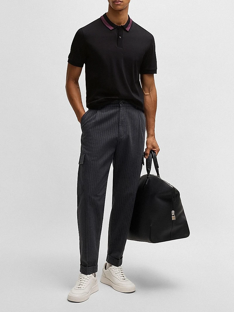 Mercerized-Cotton Slim-Fit Polo Shirt with Collar Stripe