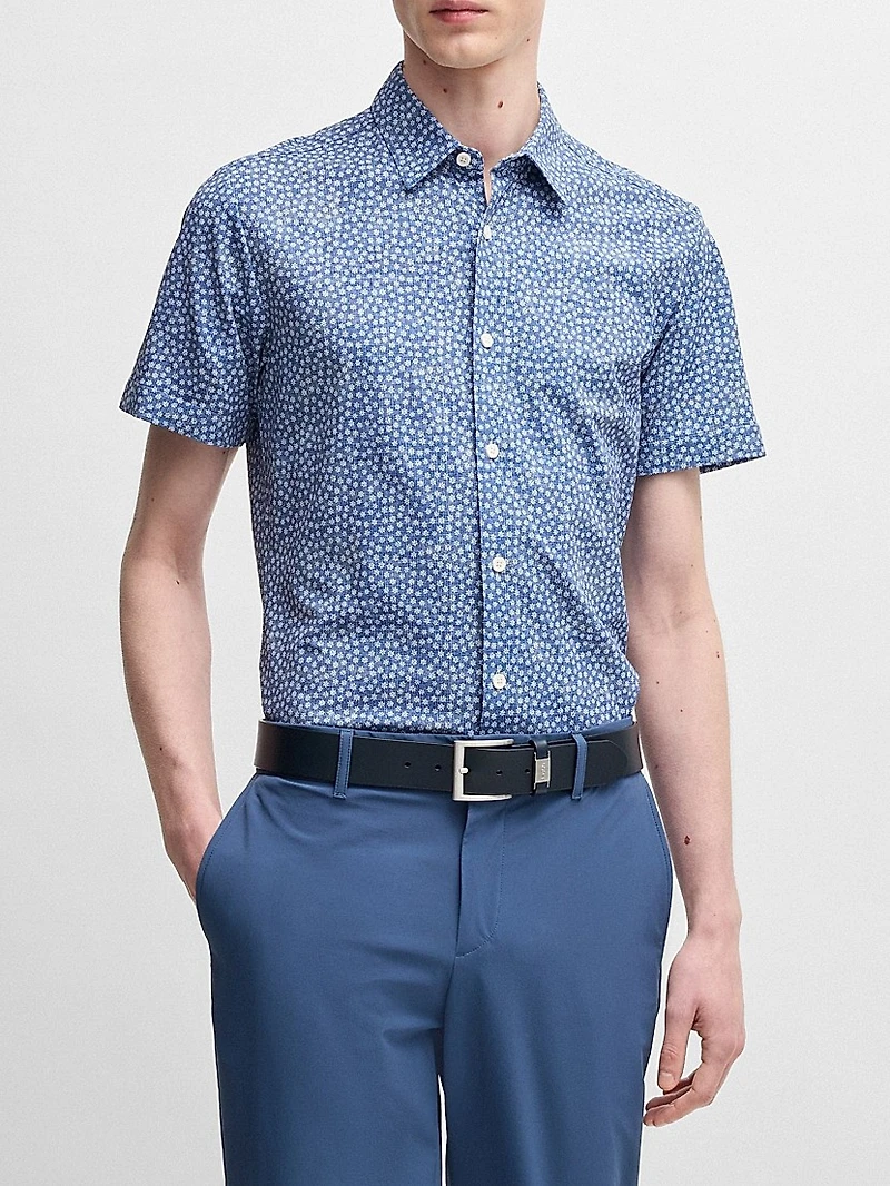 Slim-Fit Shirt Floral-Print Performance Fabric