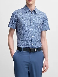 Slim-Fit Shirt Floral-Print Performance Fabric