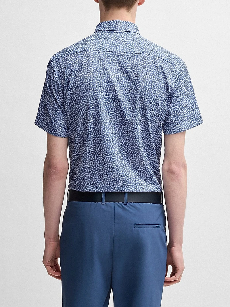 Slim-Fit Shirt Floral-Print Performance Fabric
