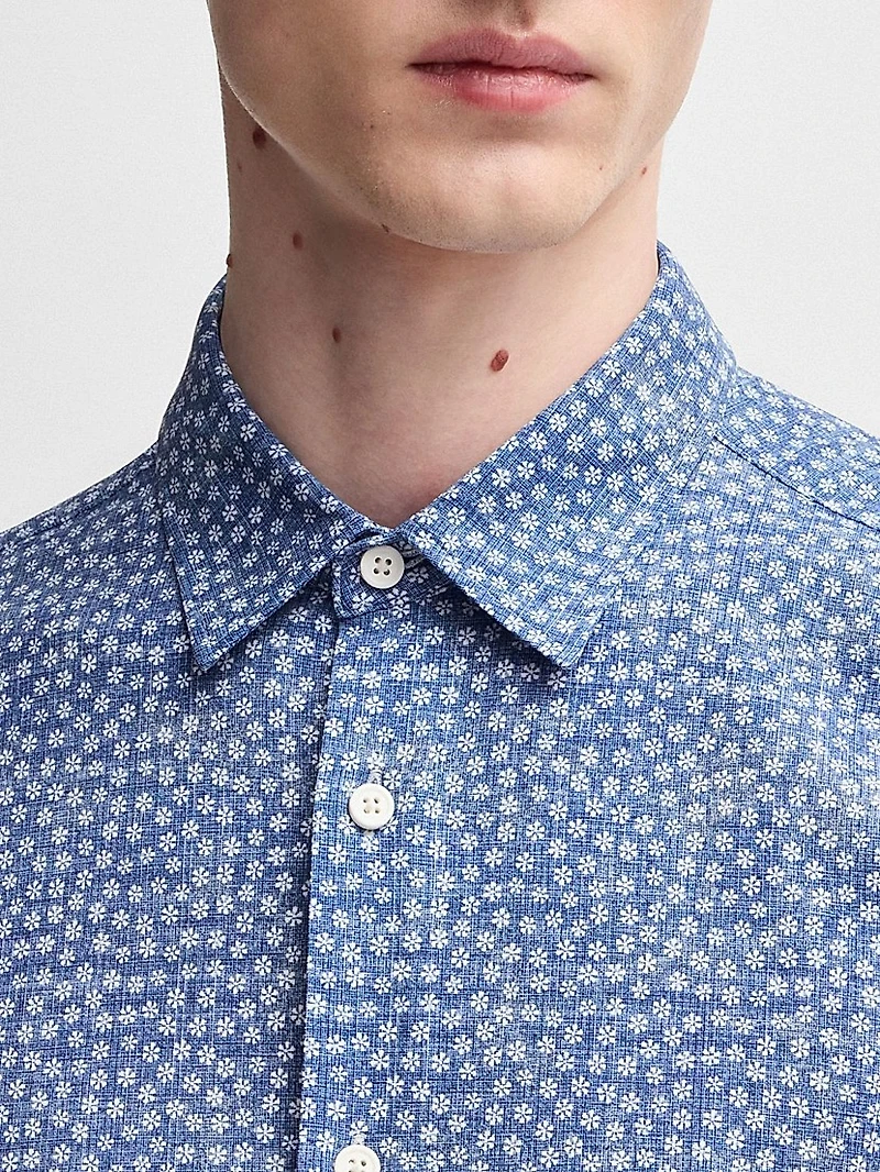 Slim-Fit Shirt Floral-Print Performance Fabric