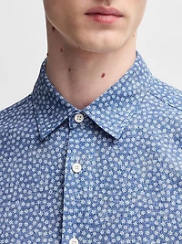 Slim-Fit Shirt Floral-Print Performance Fabric