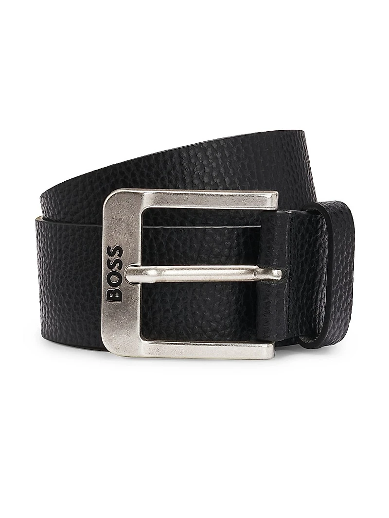 Italian-Leather Belt with Logo Buckle