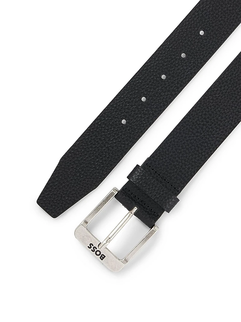 Italian-Leather Belt with Logo Buckle