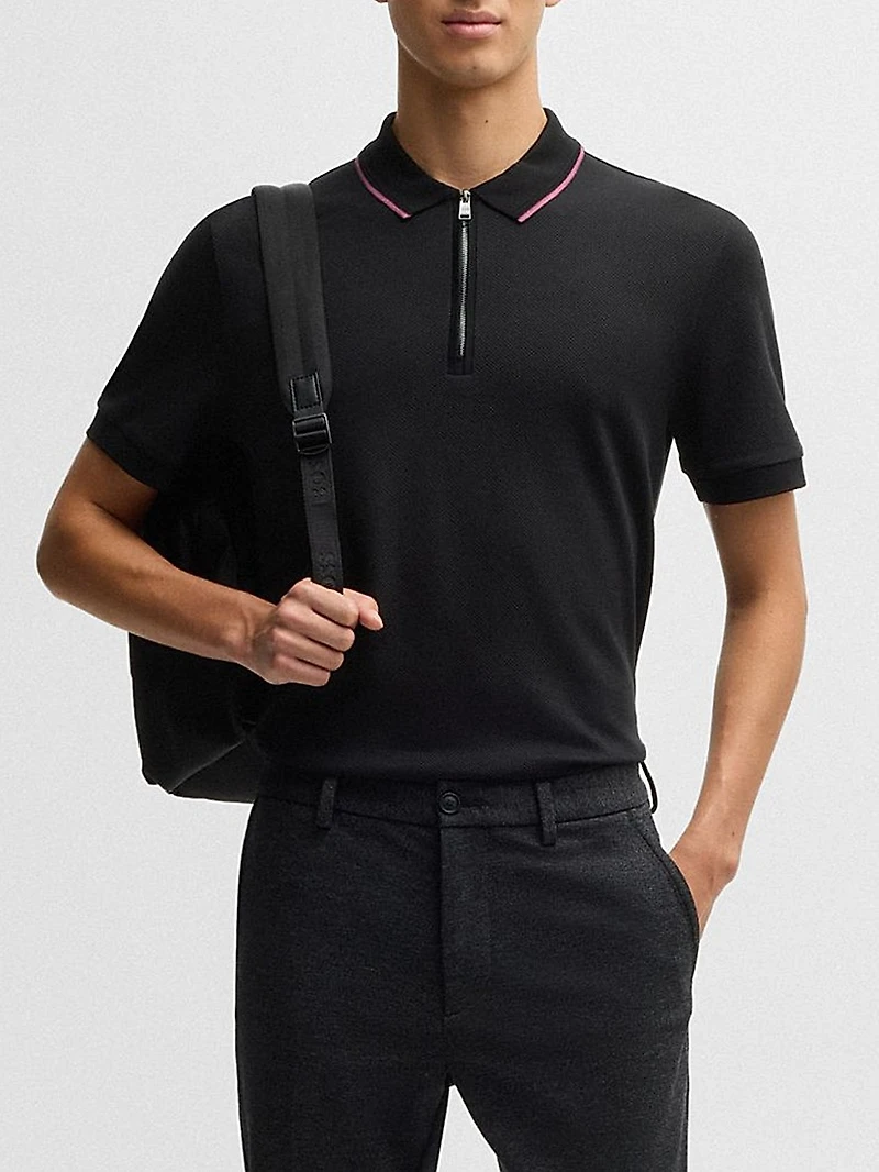 Structured-Cotton Polo Shirt with Zip Placket