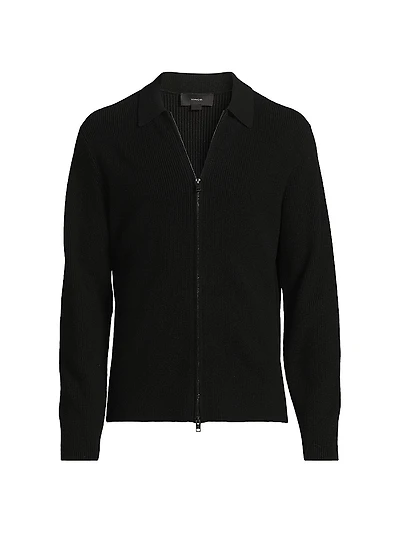 Ribbed Wool-Blend Zip-Up Shirt Jacket