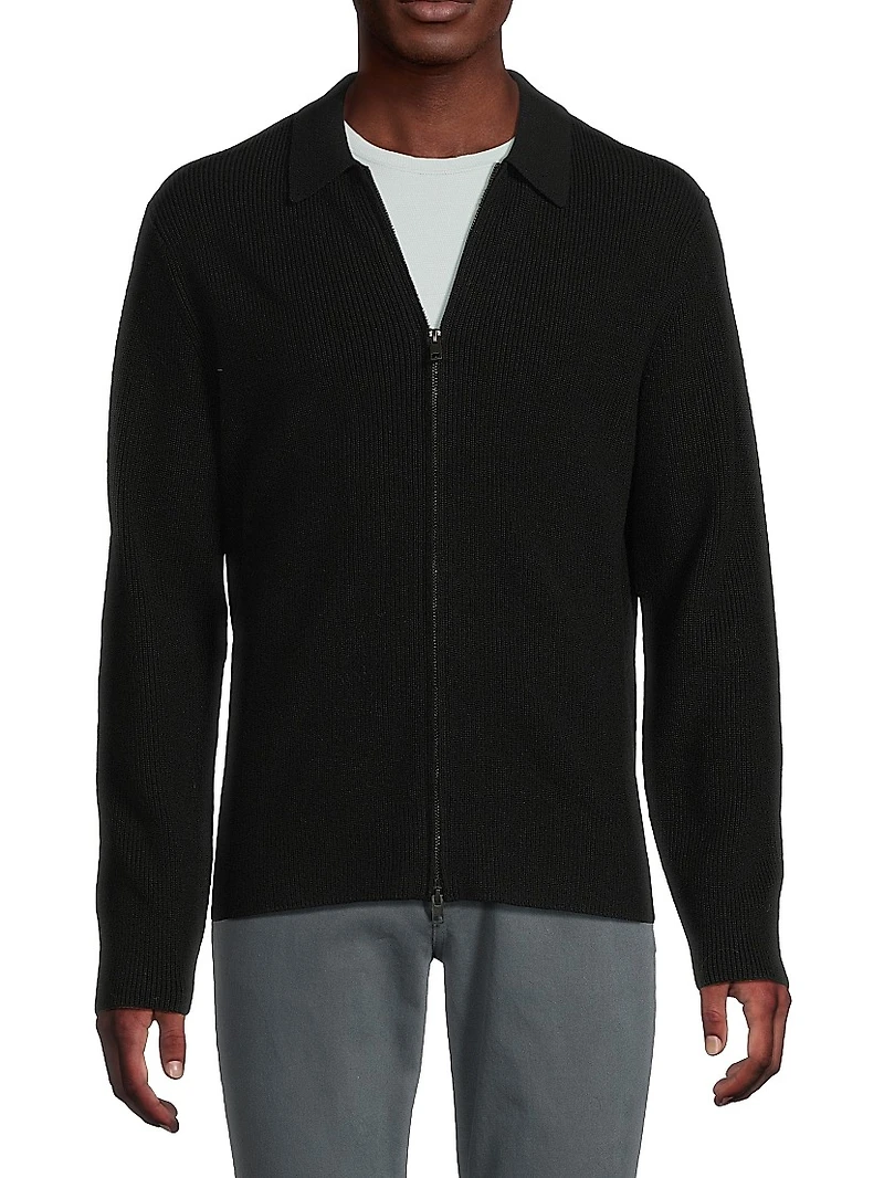 Ribbed Wool-Blend Zip-Up Shirt Jacket