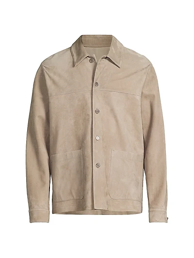 Suede Button-Front Shirt Jacket