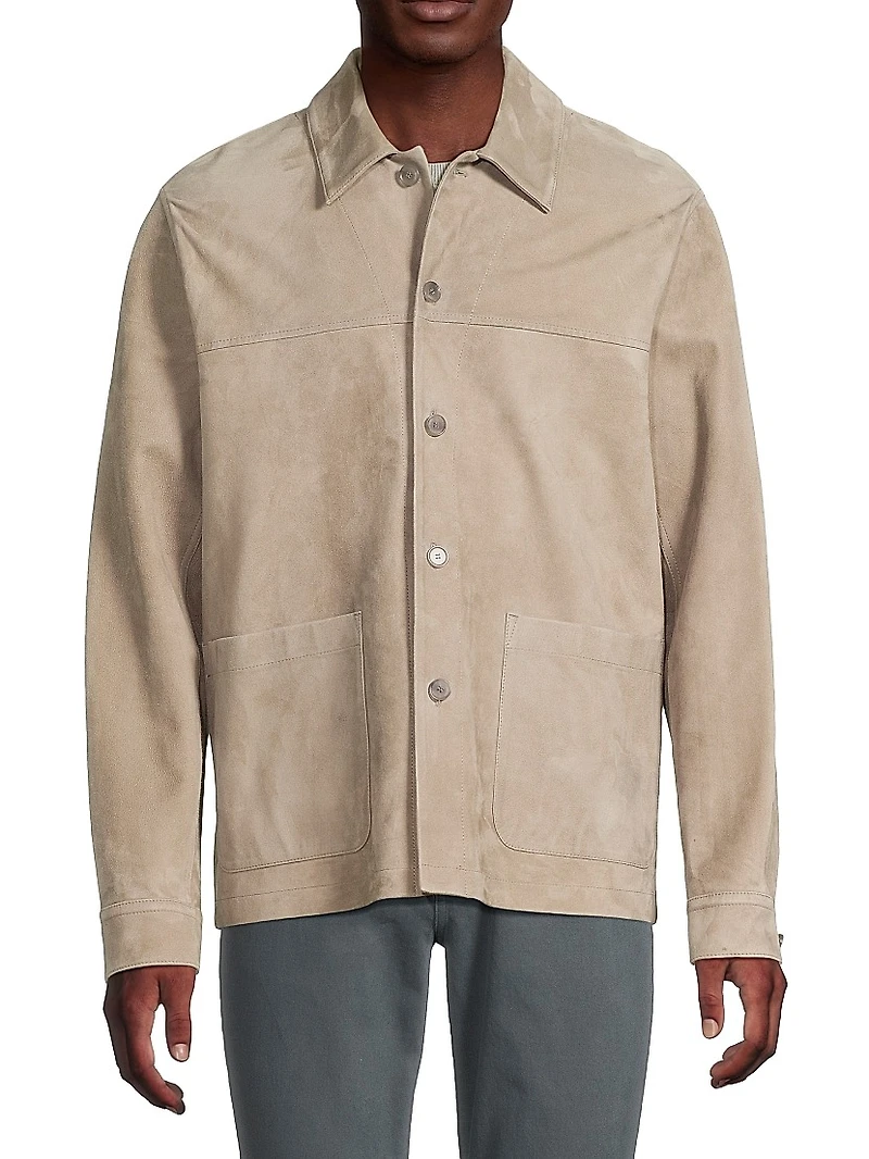 Suede Button-Front Shirt Jacket