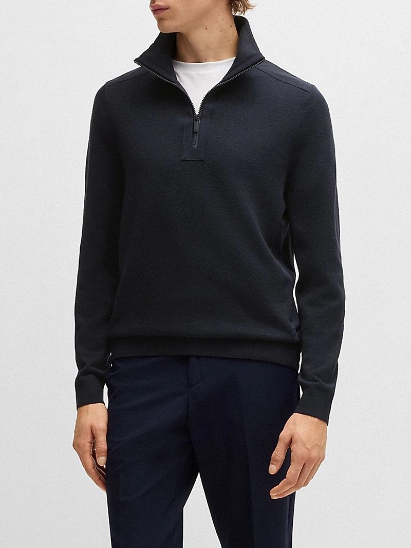 Zip-Neck Sweater with Softshell Trims