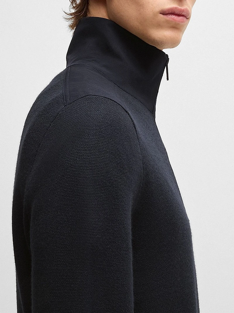 Zip-Neck Sweater with Softshell Trims