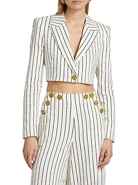 Izzie Striped Linen-Blend Crop Blazer