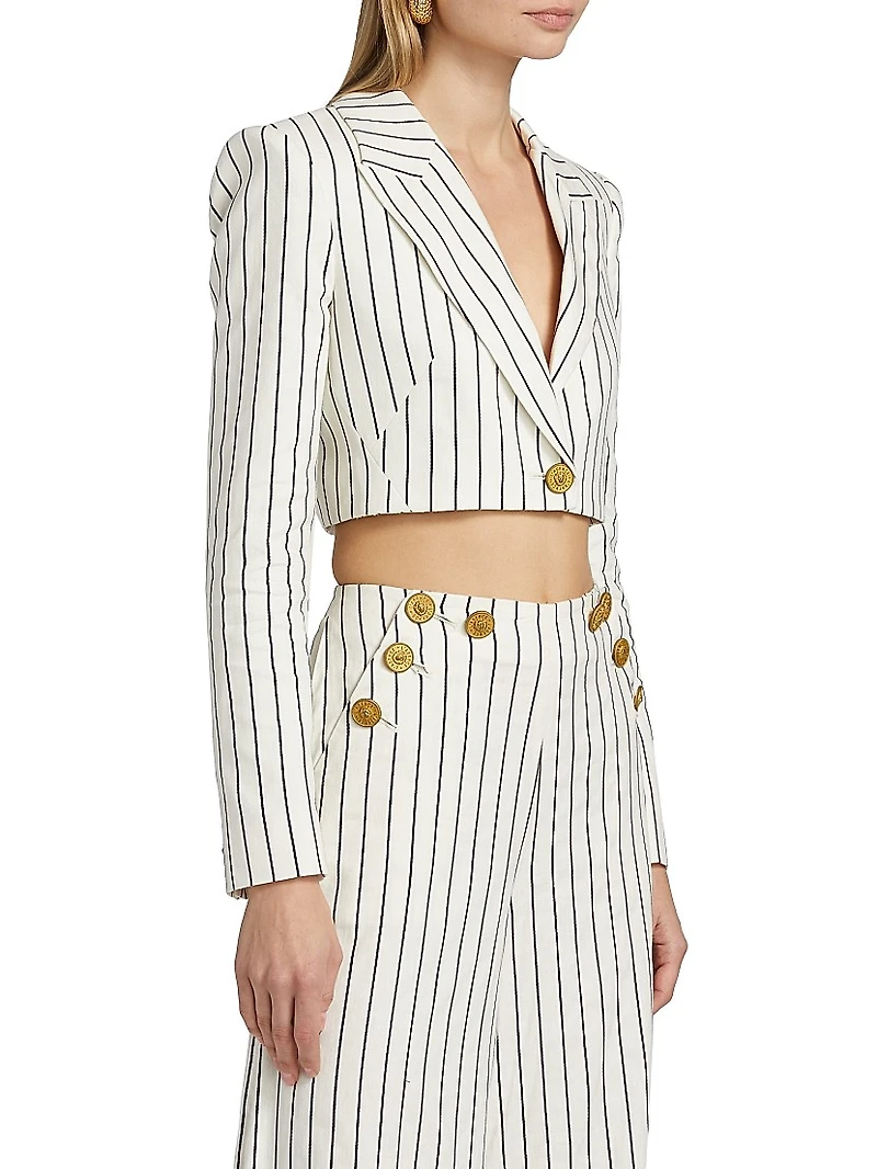 Izzie Striped Linen-Blend Crop Blazer