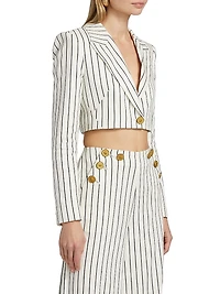 Izzie Striped Linen-Blend Crop Blazer