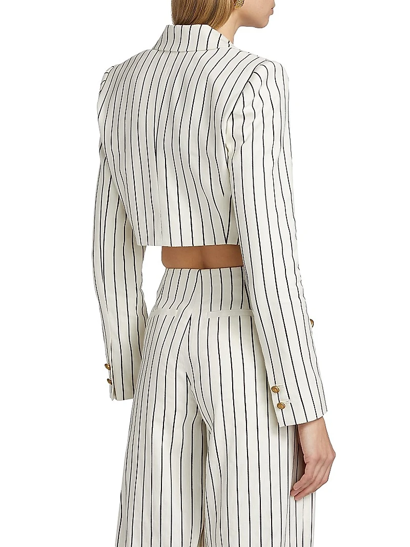 Izzie Striped Linen-Blend Crop Blazer