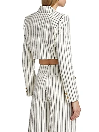 Izzie Striped Linen-Blend Crop Blazer
