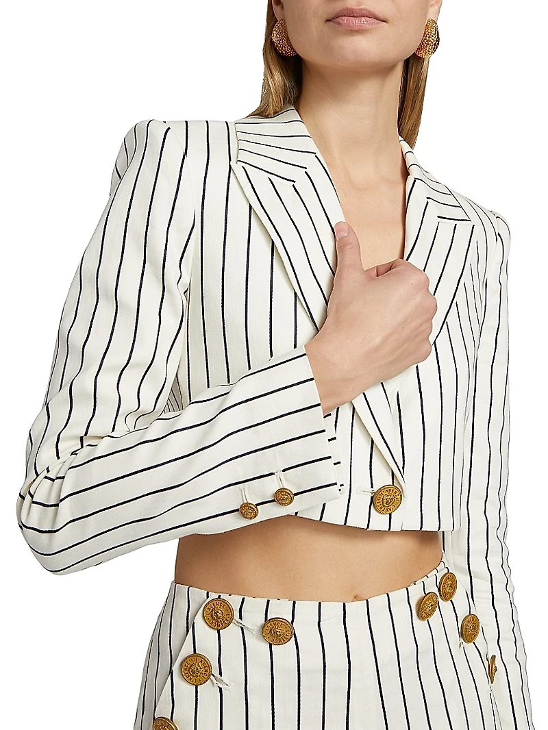 Izzie Striped Linen-Blend Crop Blazer