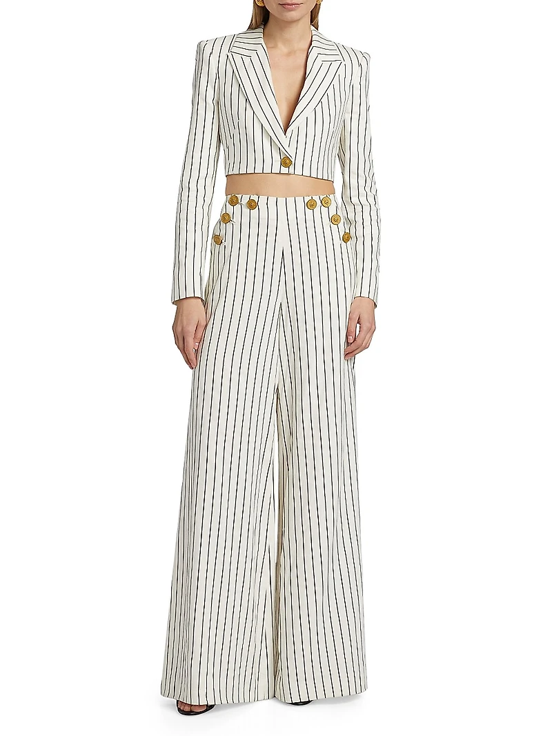 Izzie Striped Linen-Blend Crop Blazer