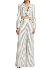 Izzie Striped Linen-Blend Crop Blazer
