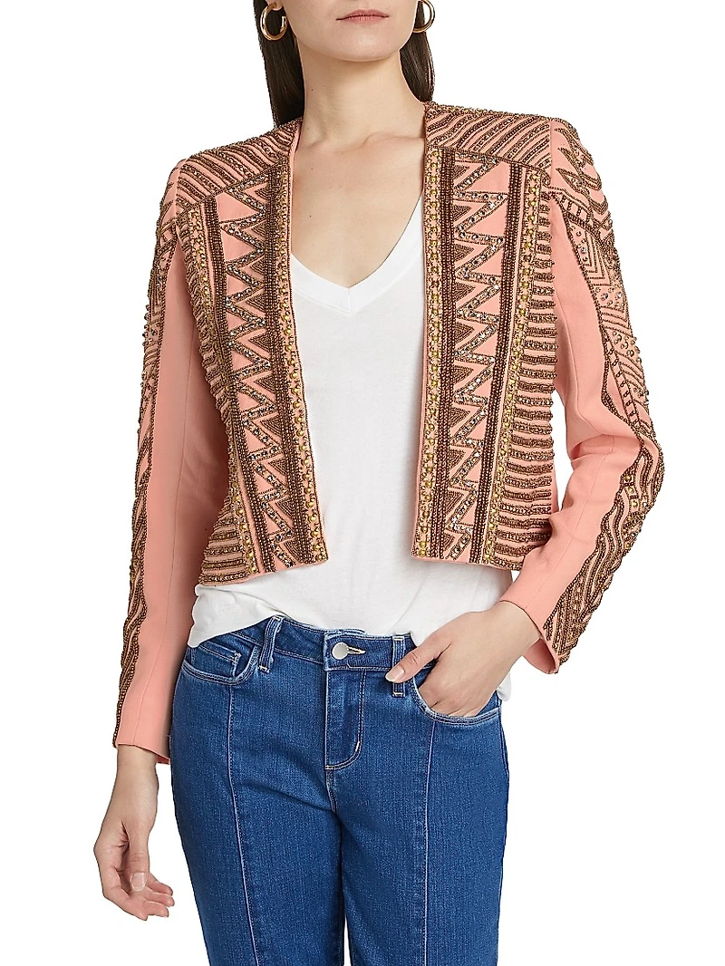 Blossom Embellished Cotton Cropped Jacket