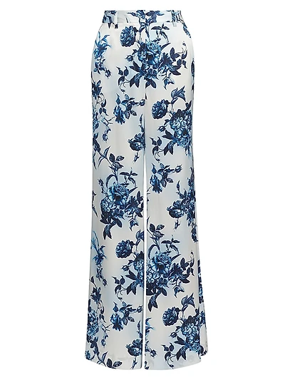 Pilar Rose Print Silk Wide-Leg Pants