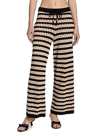 Gaelle Striped Pointelle Knit Pants