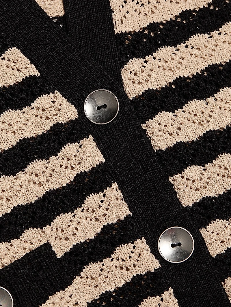 Orla Striped Pointelle Knit Cardigan